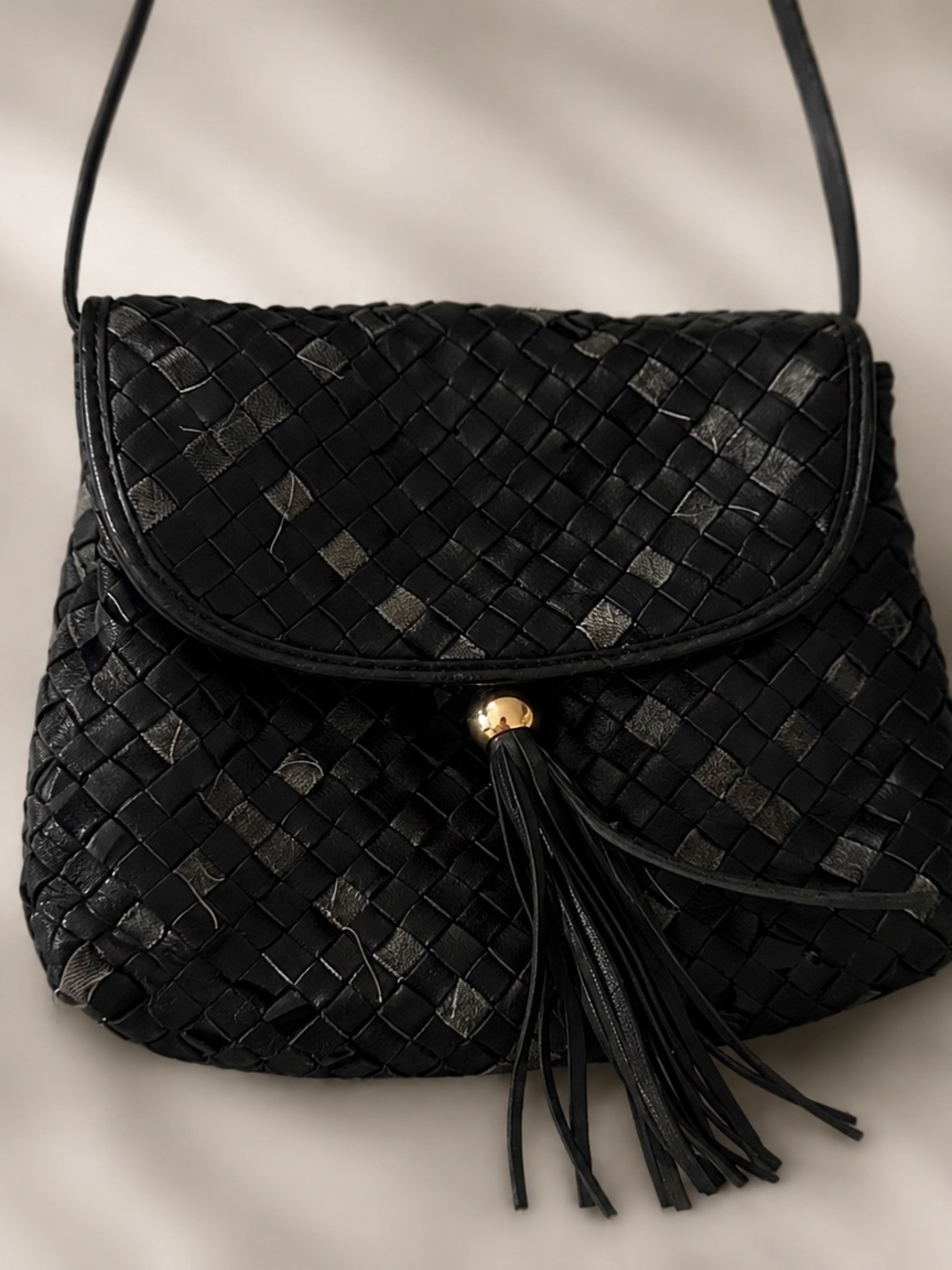 VINTAGE Black Woven Crossbody Bag